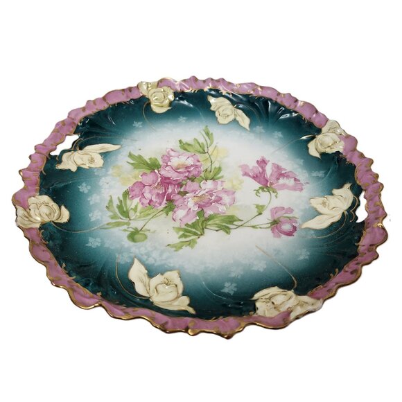 Antique RARE Made In Austria 3172 Hand Painted Floral Cake Plate w/Gold Leaf - Picture 7 of 9